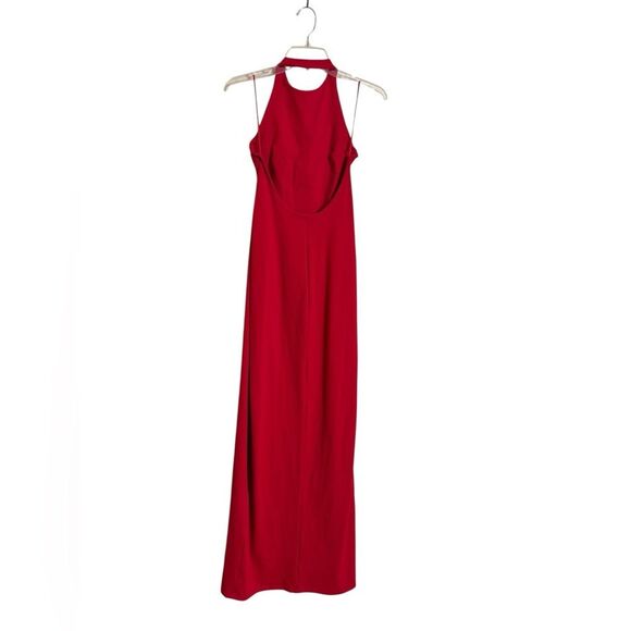 Susana Monaco Red Halter Low Back Slit Dress with Attached Bodysuit Lining NEW - Picture 6 of 8